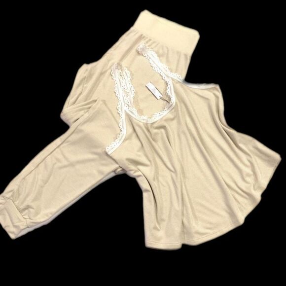 Victoria’s Secret Ribbed Cami Tank & pants lightweight pajama set champagne M - Picture 5 of 5